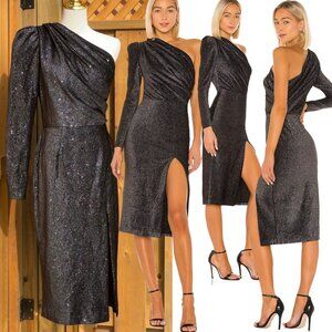 🆕 BRONX & BANCO 🧿NWT Belle One Shoulder Dress, Black Glitter Velvet, Sz M US 6